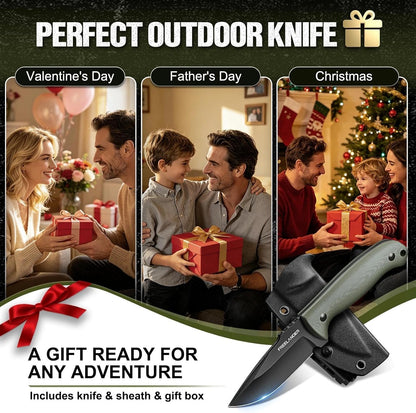 Fixed Blade Knife with Kydex Sheath, D2 Steel Survival Knife | Full Tang EDC Outdoor Camping Knife with G10 Handle, 3.15 inch Compact Bushcraft Hunting Knife for Men, Gray Green