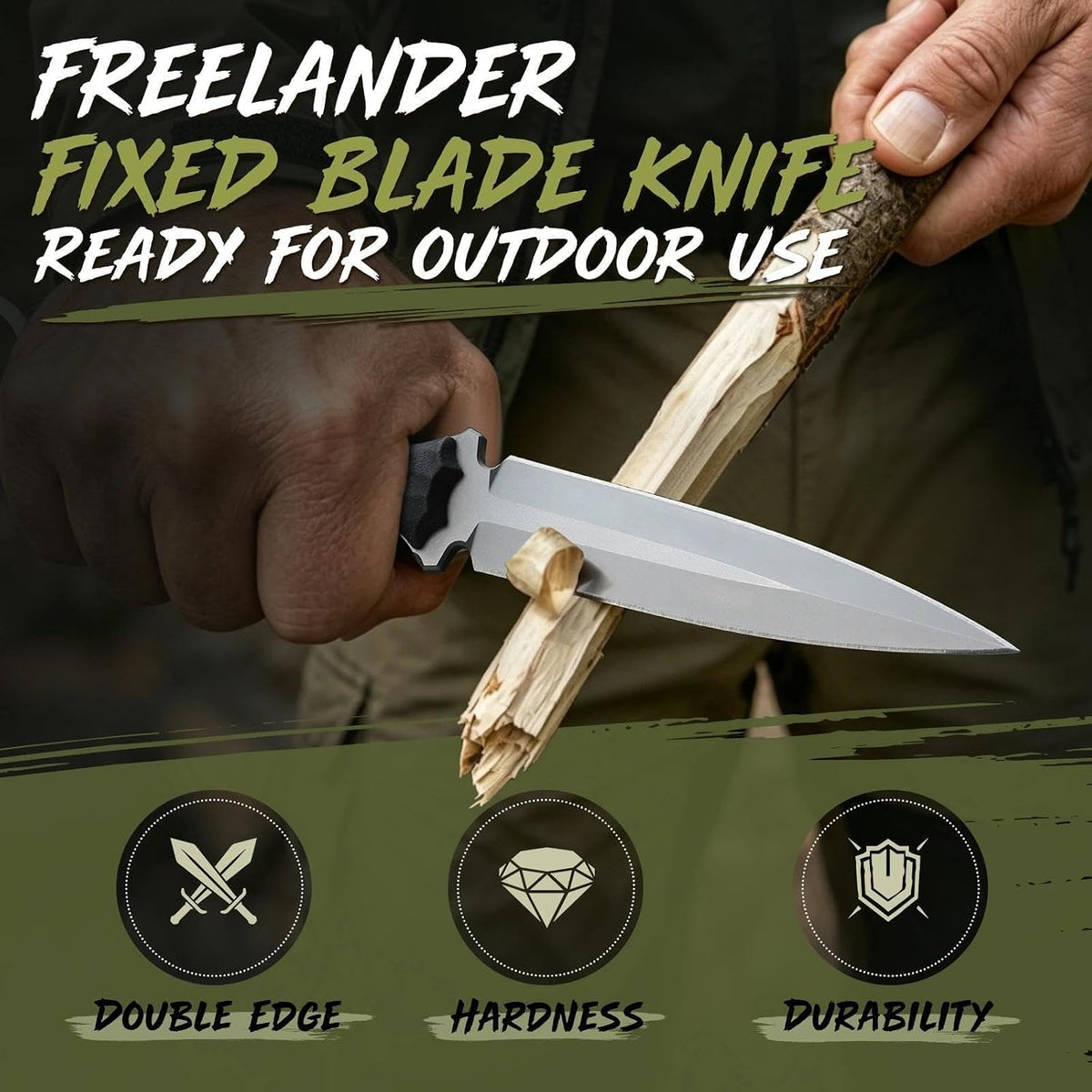 Fixed Blade Knife with Kydex Sheath, D2 Steel Survival Knife | Full Tang EDC Outdoor Camping Knife with G10 Handle, 3.15 inch Compact Bushcraft Hunting Knife for Men, Gray Green