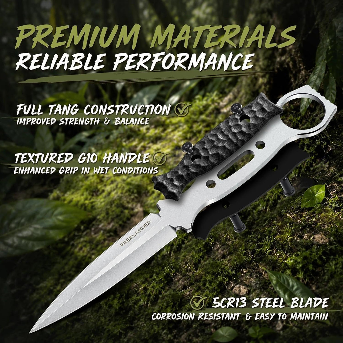 Fixed Blade Knife with Kydex Sheath, D2 Steel Survival Knife | Full Tang EDC Outdoor Camping Knife with G10 Handle, 3.15 inch Compact Bushcraft Hunting Knife for Men, Gray Green