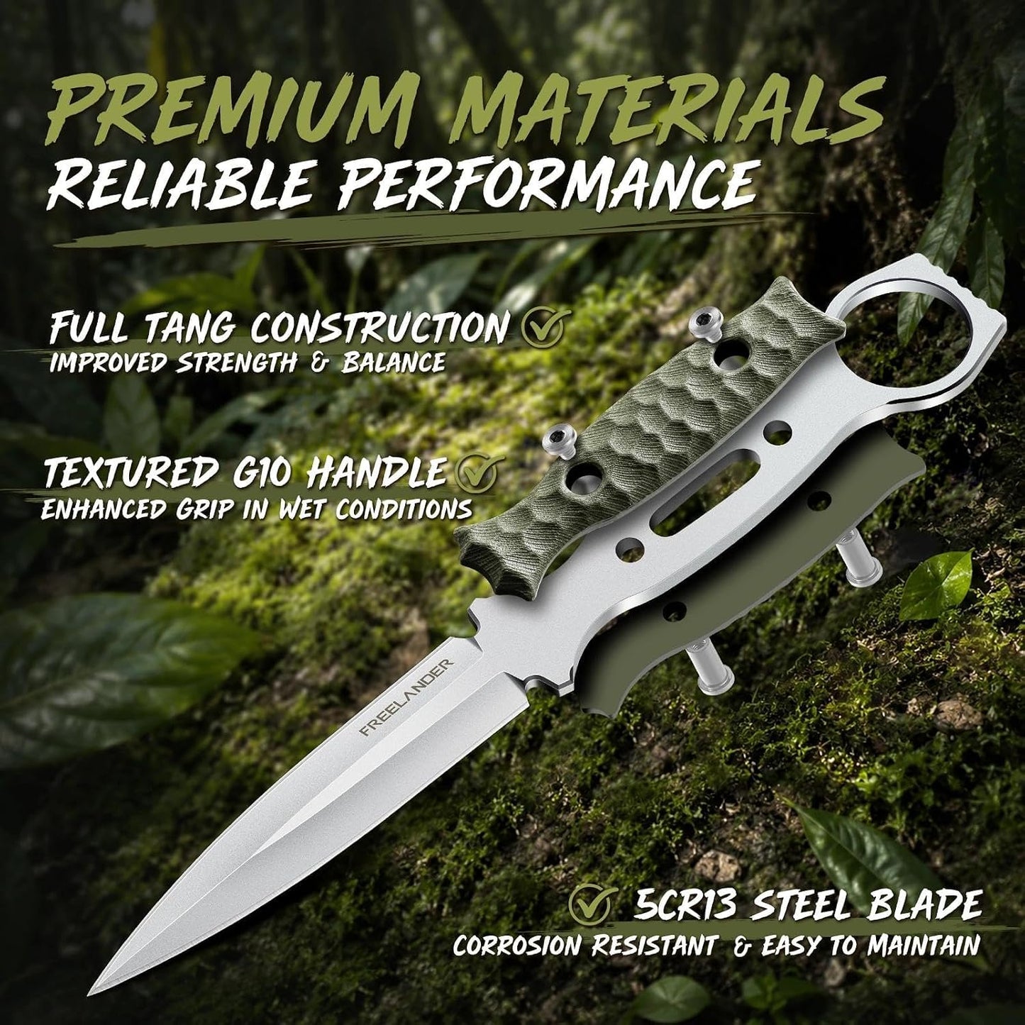 Fixed Blade Knife with Kydex Sheath, D2 Steel Survival Knife | Full Tang EDC Outdoor Camping Knife with G10 Handle, 3.15 inch Compact Bushcraft Hunting Knife for Men, Gray Green