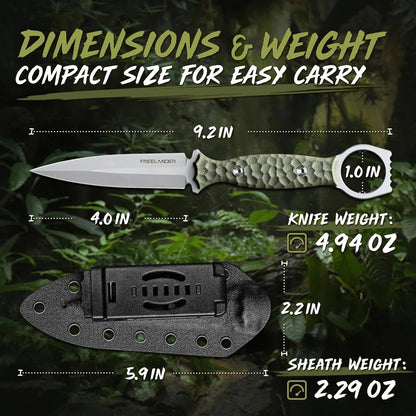 Fixed Blade Knife with Kydex Sheath, D2 Steel Survival Knife | Full Tang EDC Outdoor Camping Knife with G10 Handle, 3.15 inch Compact Bushcraft Hunting Knife for Men, Gray Green