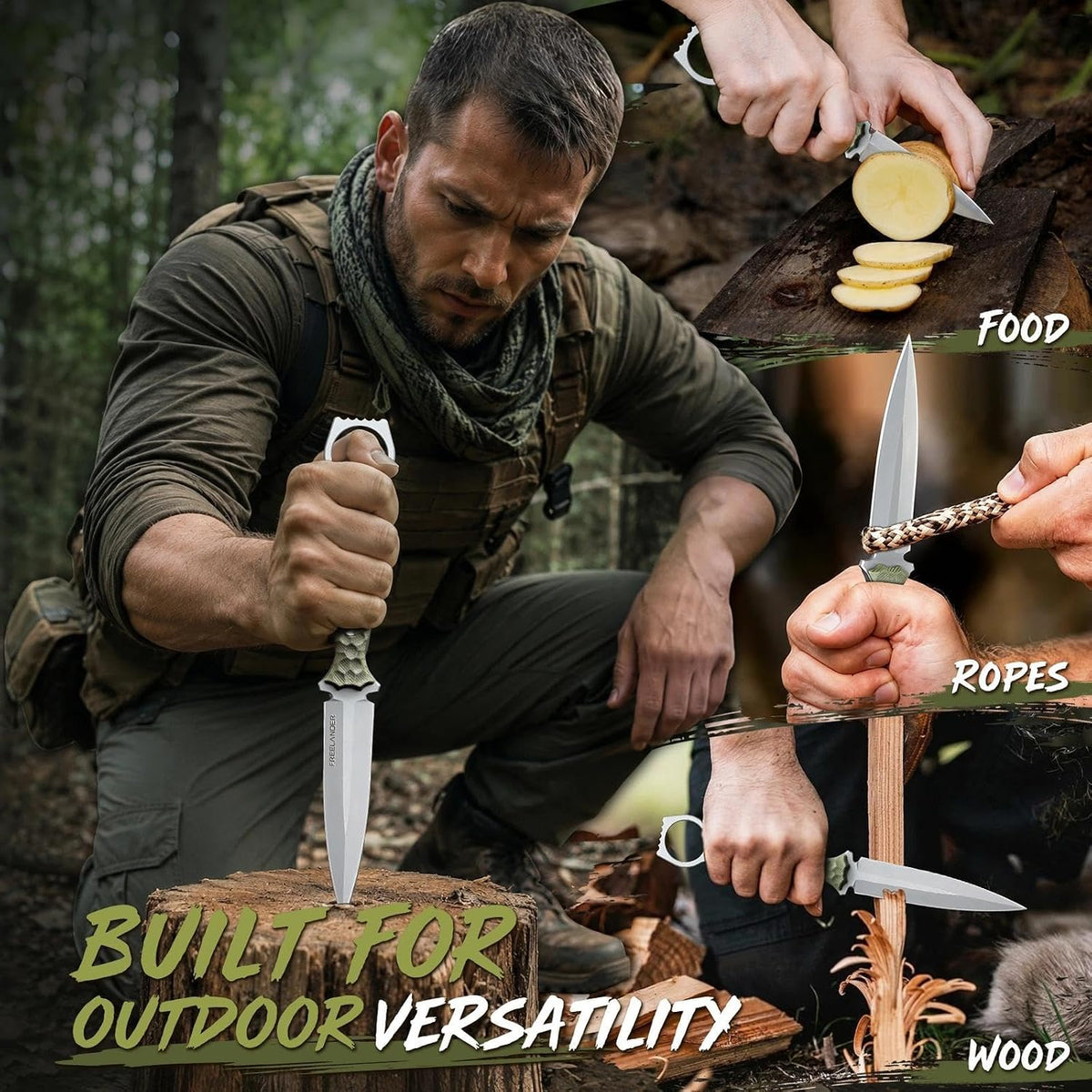 Fixed Blade Knife with Kydex Sheath, D2 Steel Survival Knife | Full Tang EDC Outdoor Camping Knife with G10 Handle, 3.15 inch Compact Bushcraft Hunting Knife for Men, Gray Green