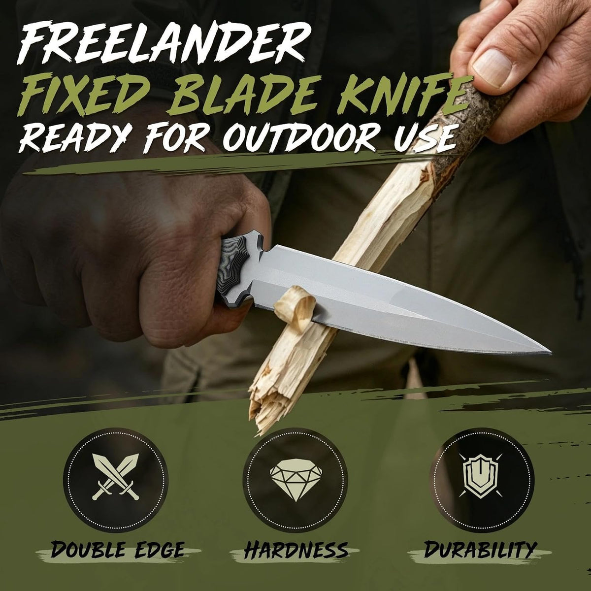 Fixed Blade Knife with Kydex Sheath, D2 Steel Survival Knife | Full Tang EDC Outdoor Camping Knife with G10 Handle, 3.15 inch Compact Bushcraft Hunting Knife for Men, Gray Green