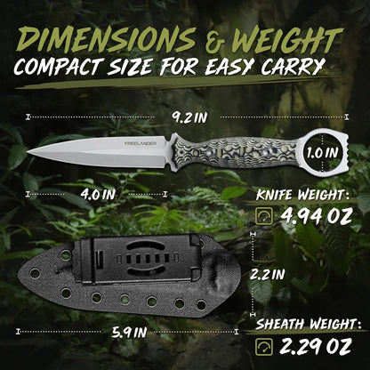 Fixed Blade Knife with Kydex Sheath, D2 Steel Survival Knife | Full Tang EDC Outdoor Camping Knife with G10 Handle, 3.15 inch Compact Bushcraft Hunting Knife for Men, Gray Green