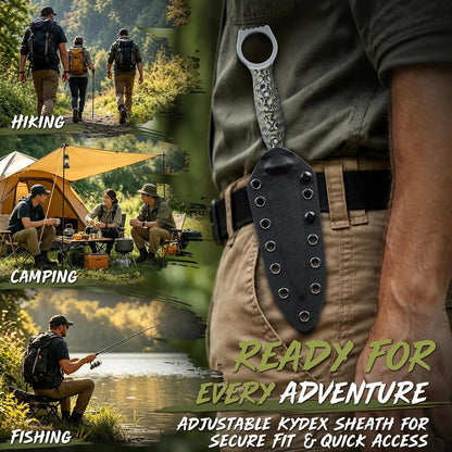 Fixed Blade Knife with Kydex Sheath, D2 Steel Survival Knife | Full Tang EDC Outdoor Camping Knife with G10 Handle, 3.15 inch Compact Bushcraft Hunting Knife for Men, Gray Green