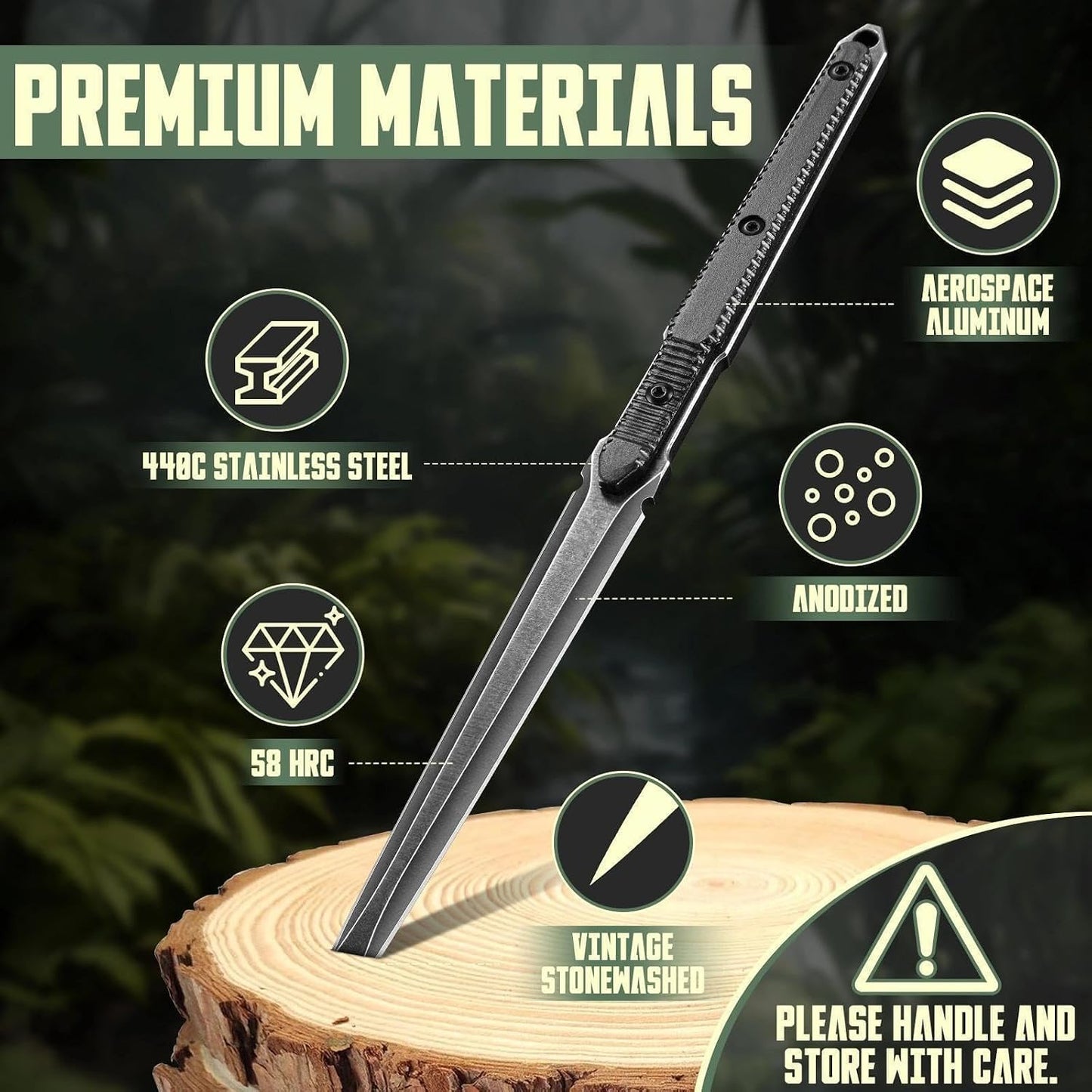 Fixed Blade Knife with Kydex Sheath, D2 Steel Survival Knife | Full Tang EDC Outdoor Camping Knife with G10 Handle, 3.15 inch Compact Bushcraft Hunting Knife for Men, Gray Green