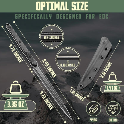 Fixed Blade Knife with Kydex Sheath, D2 Steel Survival Knife | Full Tang EDC Outdoor Camping Knife with G10 Handle, 3.15 inch Compact Bushcraft Hunting Knife for Men, Gray Green