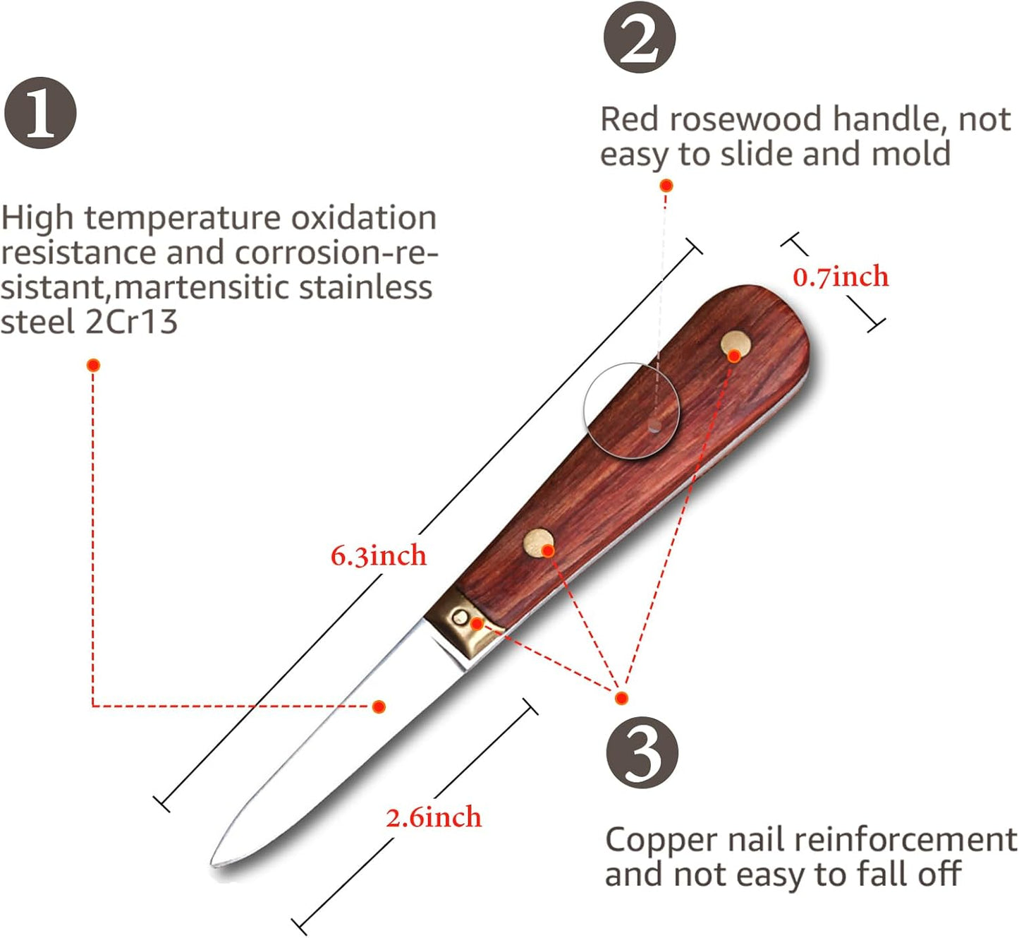Oyster Shucking Knife Set, 2 Rosewood Knives & Gloves (M) | 2 Stainless Steel Shuckers, Anti-Slip Grip, Level 5 Cut-Resistant Gloves, for Oysters, Clams & Seafood