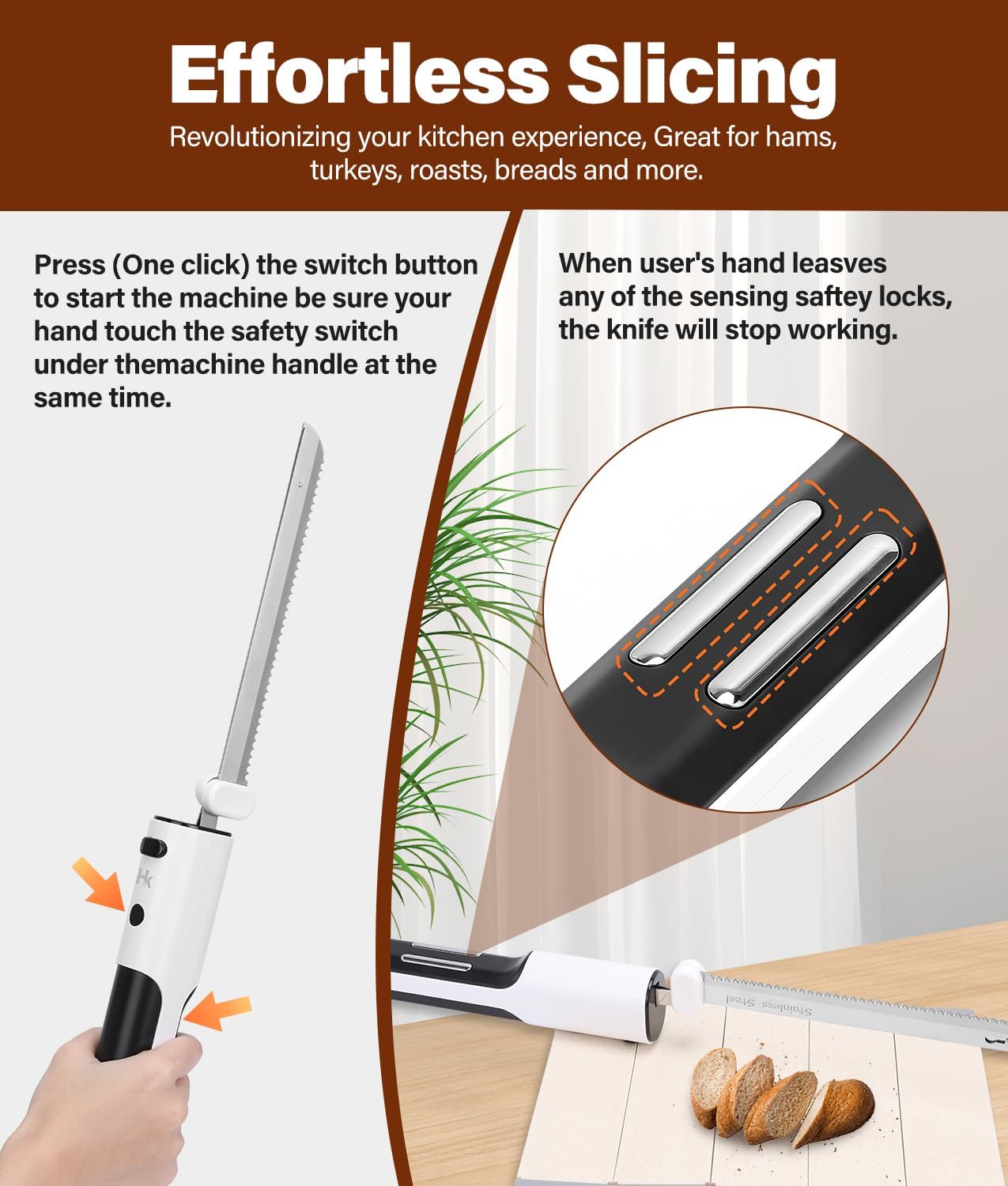 Cordless Electric Knife for Carving Meats, Poultry, Bread, Crafting Foam & More, Included Dual 304 Stainless Steel Blades, Fork, Foldable Cutting Board