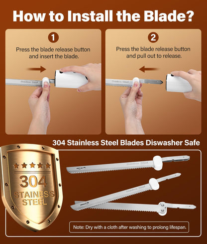 Cordless Electric Knife for Carving Meats, Poultry, Bread, Crafting Foam & More, Included Dual 304 Stainless Steel Blades, Fork, Foldable Cutting Board
