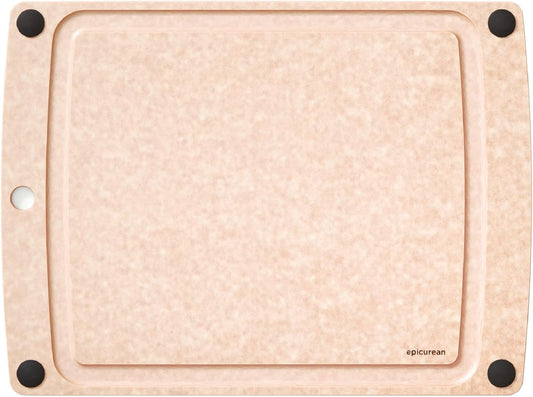All-In-One Cutting Board with Non-Slip Feet and Juice Groove, 17.5" × 13", Natural/Black