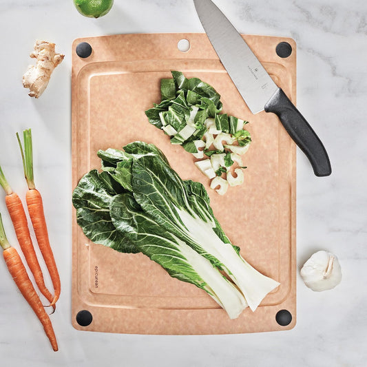 All-In-One Cutting Board with Non-Slip Feet and Juice Groove, 17.5" × 13", Natural/Black