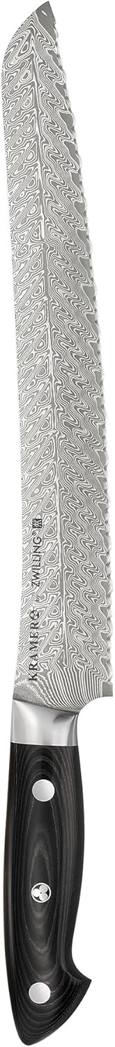 KKRAMER EUROLINE Damascus Collection 10-inch Razor-Sharp German Bread Knife, Made in Company-Owned German Factory with Special Formula Steel perfected for almost 300 Years, Dishwasher Safe