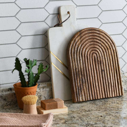 Carved Arch Mango Wood Serving Board, Natural