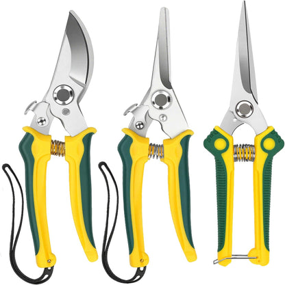 3-Pack Stainless Steel Pruning Shears, Pruning Snips and Clippers for Gardening, Scissors Tools (Yellow)