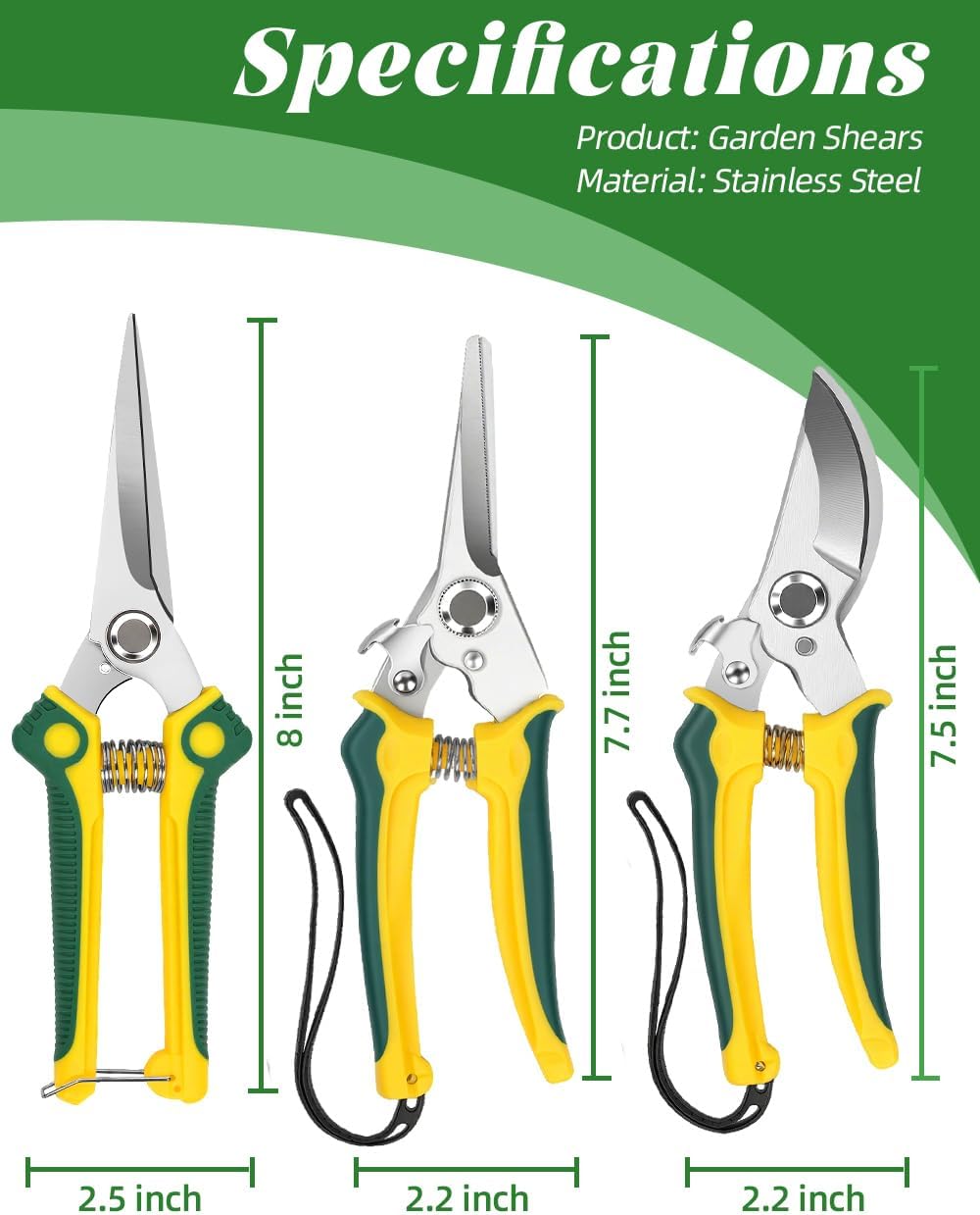 3-Pack Stainless Steel Pruning Shears, Pruning Snips and Clippers for Gardening, Scissors Tools (Yellow)