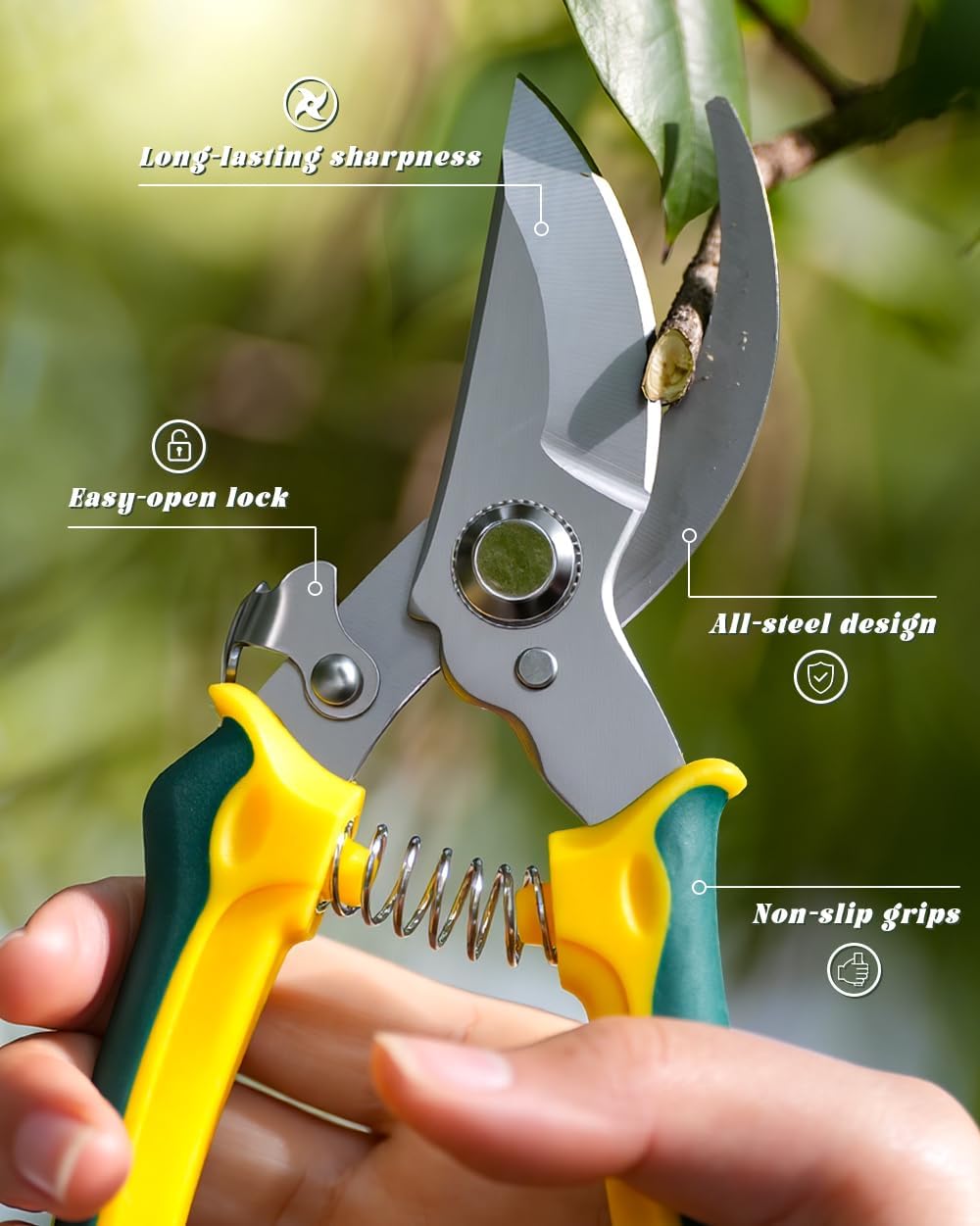 3-Pack Stainless Steel Pruning Shears, Pruning Snips and Clippers for Gardening, Scissors Tools (Yellow)