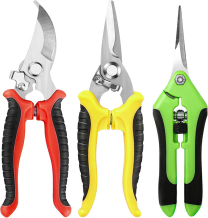 3-Pack Stainless Steel Pruning Shears, Pruning Snips and Clippers for Gardening, Scissors Tools (Yellow)