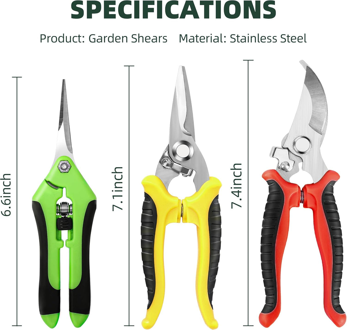 3-Pack Stainless Steel Pruning Shears, Pruning Snips and Clippers for Gardening, Scissors Tools (Yellow)