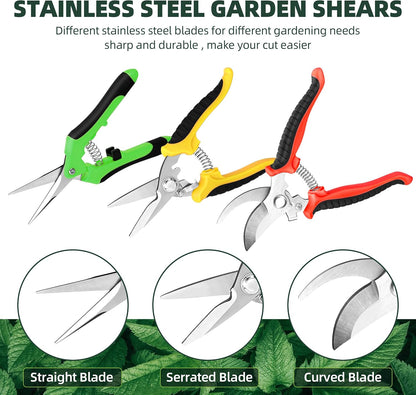 3-Pack Stainless Steel Pruning Shears, Pruning Snips and Clippers for Gardening, Scissors Tools (Yellow)