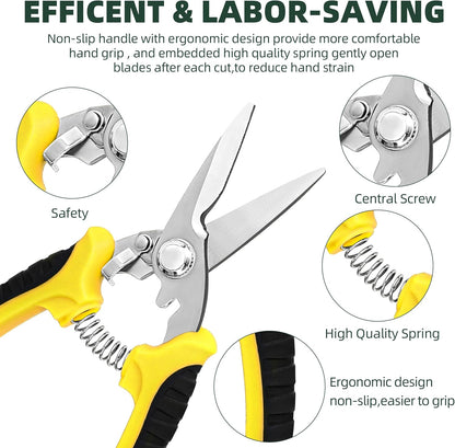 3-Pack Stainless Steel Pruning Shears, Pruning Snips and Clippers for Gardening, Scissors Tools (Yellow)