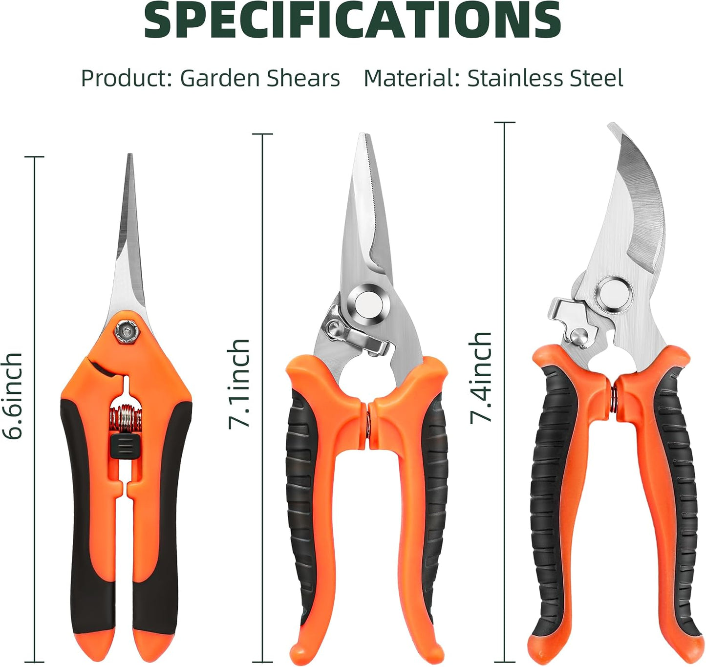 3-Pack Stainless Steel Pruning Shears, Pruning Snips and Clippers for Gardening, Scissors Tools (Yellow)