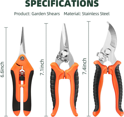 3-Pack Stainless Steel Pruning Shears, Pruning Snips and Clippers for Gardening, Scissors Tools (Yellow)
