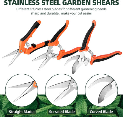 3-Pack Stainless Steel Pruning Shears, Pruning Snips and Clippers for Gardening, Scissors Tools (Yellow)