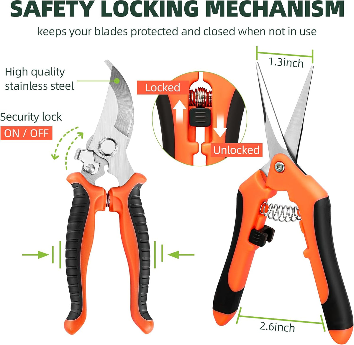 3-Pack Stainless Steel Pruning Shears, Pruning Snips and Clippers for Gardening, Scissors Tools (Yellow)