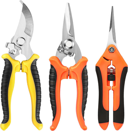 3-Pack Stainless Steel Pruning Shears, Pruning Snips and Clippers for Gardening, Scissors Tools (Yellow)