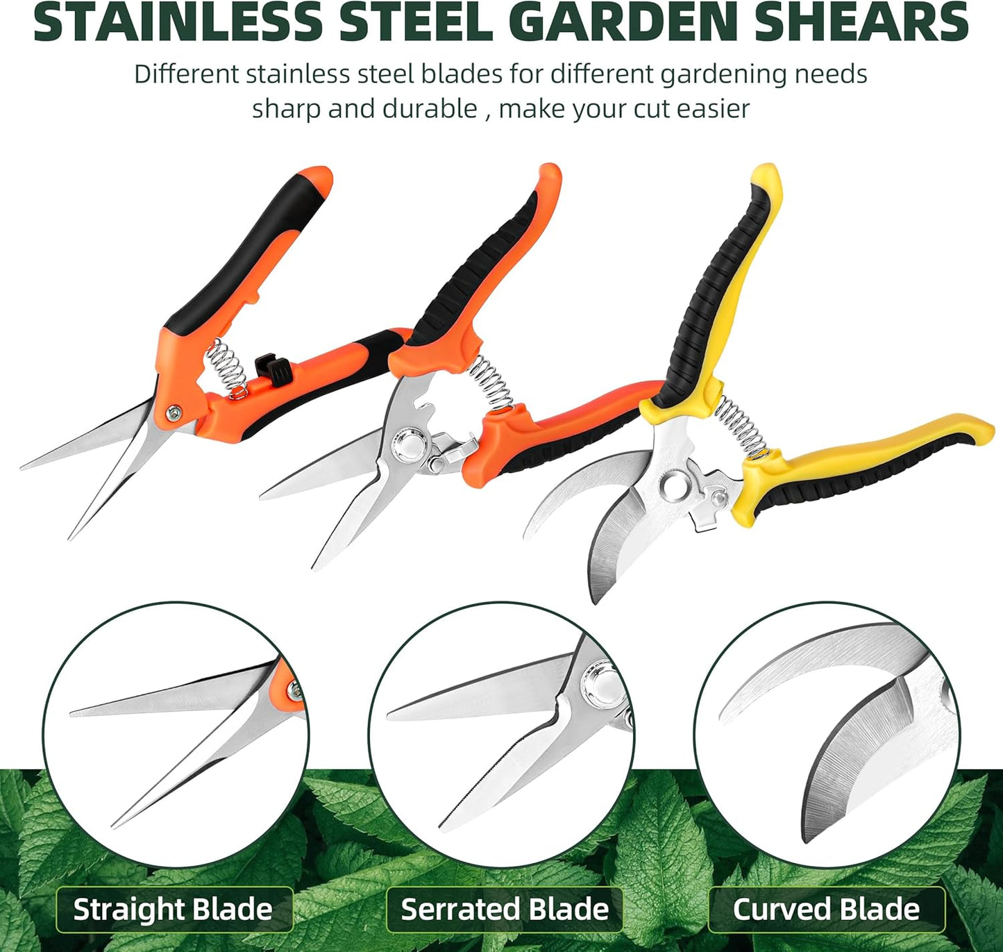 3-Pack Stainless Steel Pruning Shears, Pruning Snips and Clippers for Gardening, Scissors Tools (Yellow)