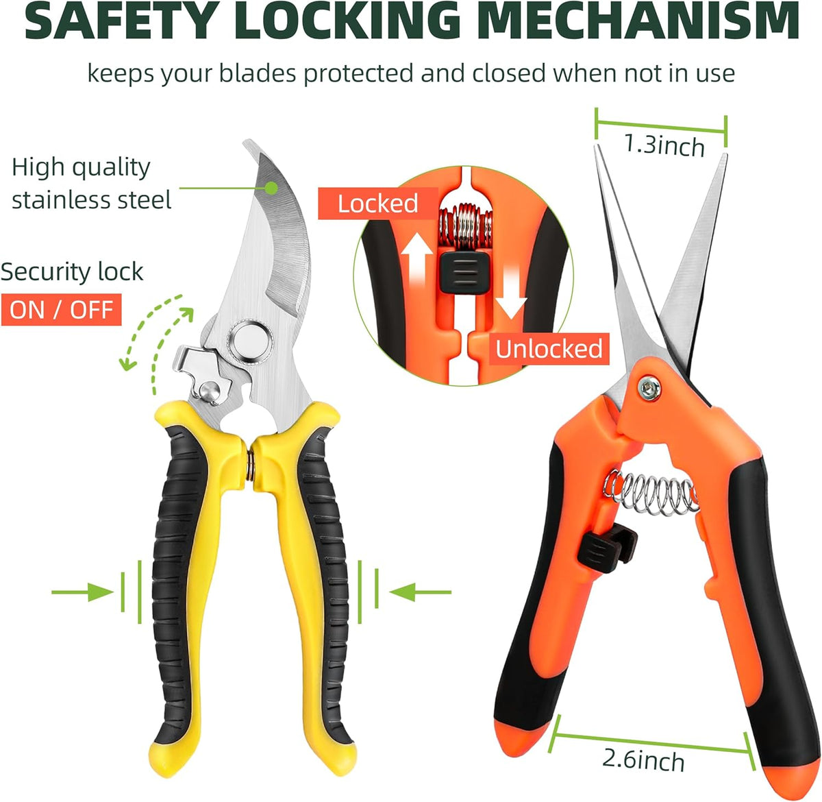 3-Pack Stainless Steel Pruning Shears, Pruning Snips and Clippers for Gardening, Scissors Tools (Yellow)