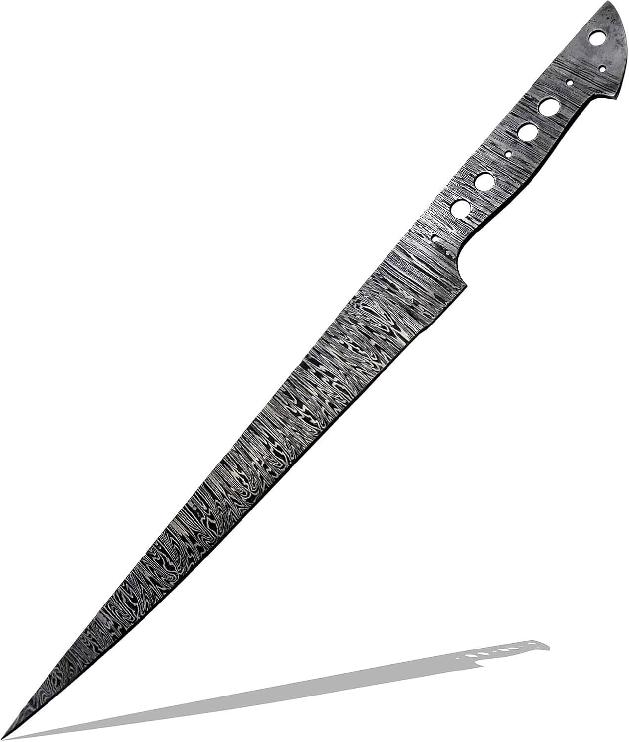 Custom Hand Forged Damascus Steel Blank Blade Fillet Knife Fisherman's Filet Fishing Knife Blade Damascus Blade Billet Handmade Knife Making Supply (FB-07)