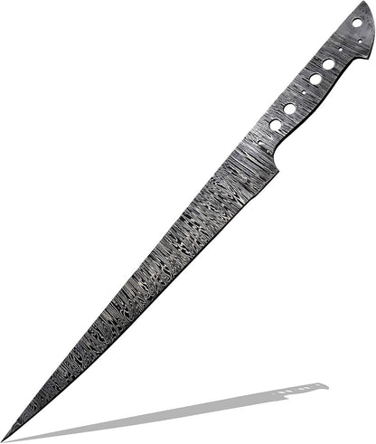 Custom Hand Forged Damascus Steel Blank Blade Fillet Knife Fisherman's Filet Fishing Knife Blade Damascus Blade Billet Handmade Knife Making Supply (FB-07)