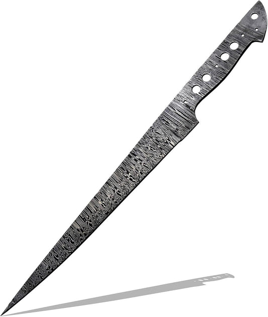 Custom Hand Forged Damascus Steel Blank Blade Fillet Knife Fisherman's Filet Fishing Knife Blade Damascus Blade Billet Handmade Knife Making Supply (FB-07)