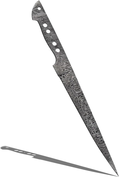 Custom Hand Forged Damascus Steel Blank Blade Fillet Knife Fisherman's Filet Fishing Knife Blade Damascus Blade Billet Handmade Knife Making Supply (FB-07)