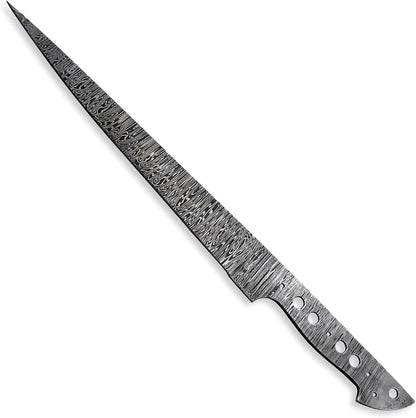 Custom Hand Forged Damascus Steel Blank Blade Fillet Knife Fisherman's Filet Fishing Knife Blade Damascus Blade Billet Handmade Knife Making Supply (FB-07)