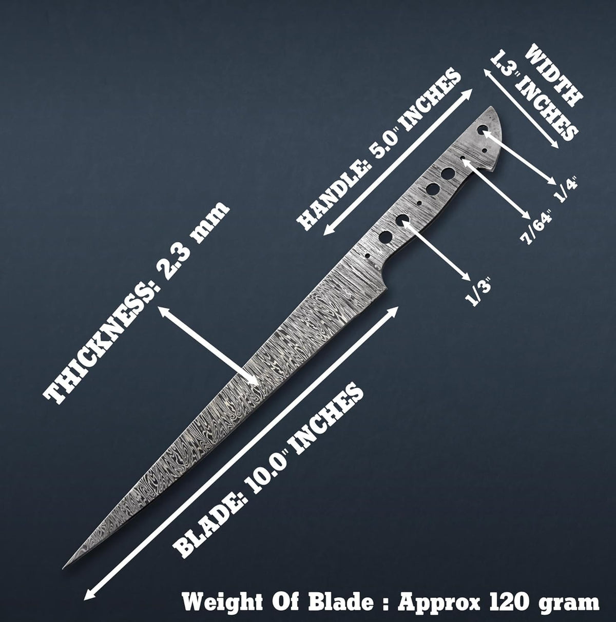 Custom Hand Forged Damascus Steel Blank Blade Fillet Knife Fisherman's Filet Fishing Knife Blade Damascus Blade Billet Handmade Knife Making Supply (FB-07)