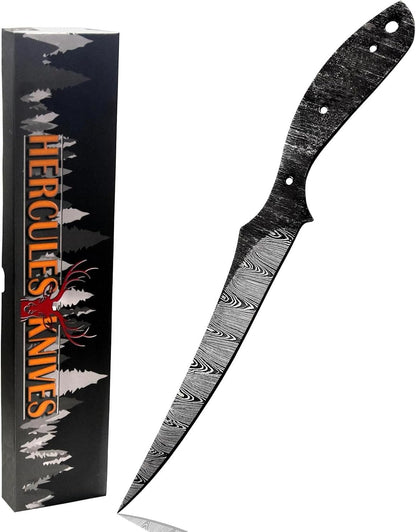 Custom Hand Forged Damascus Steel Blank Blade Fillet Knife Fisherman's Filet Fishing Knife Blade Damascus Blade Billet Handmade Knife Making Supply (FB-07)