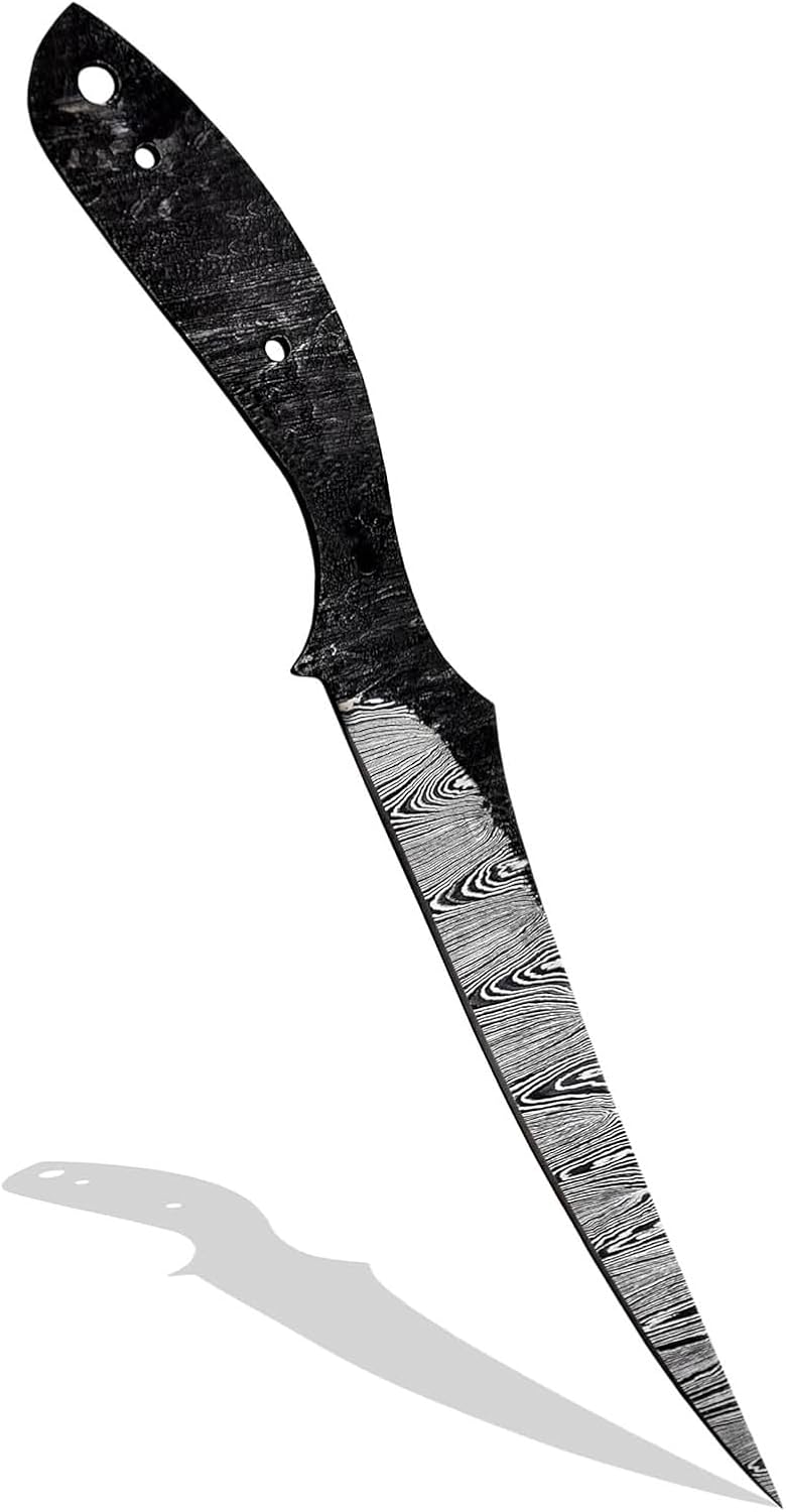 Custom Hand Forged Damascus Steel Blank Blade Fillet Knife Fisherman's Filet Fishing Knife Blade Damascus Blade Billet Handmade Knife Making Supply (FB-07)