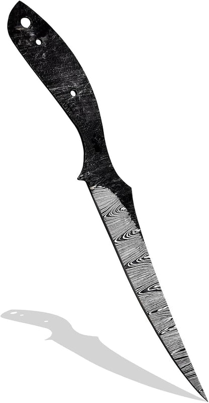 Custom Hand Forged Damascus Steel Blank Blade Fillet Knife Fisherman's Filet Fishing Knife Blade Damascus Blade Billet Handmade Knife Making Supply (FB-07)