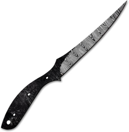Custom Hand Forged Damascus Steel Blank Blade Fillet Knife Fisherman's Filet Fishing Knife Blade Damascus Blade Billet Handmade Knife Making Supply (FB-07)