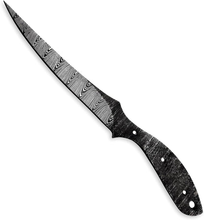 Custom Hand Forged Damascus Steel Blank Blade Fillet Knife Fisherman's Filet Fishing Knife Blade Damascus Blade Billet Handmade Knife Making Supply (FB-07)