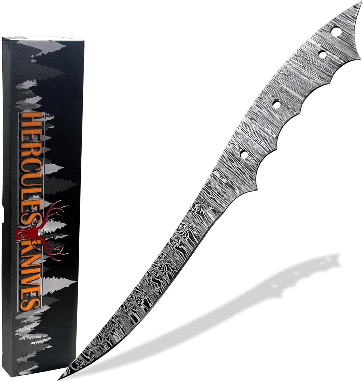 Custom Hand Forged Damascus Steel Blank Blade Fillet Knife Fisherman's Filet Fishing Knife Blade Damascus Blade Billet Handmade Knife Making Supply (FB-07)