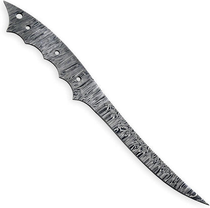 Custom Hand Forged Damascus Steel Blank Blade Fillet Knife Fisherman's Filet Fishing Knife Blade Damascus Blade Billet Handmade Knife Making Supply (FB-07)