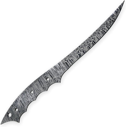 Custom Hand Forged Damascus Steel Blank Blade Fillet Knife Fisherman's Filet Fishing Knife Blade Damascus Blade Billet Handmade Knife Making Supply (FB-07)