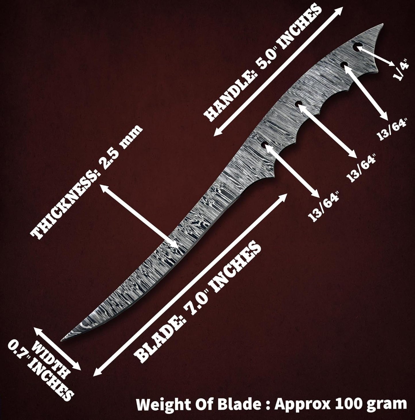 Custom Hand Forged Damascus Steel Blank Blade Fillet Knife Fisherman's Filet Fishing Knife Blade Damascus Blade Billet Handmade Knife Making Supply (FB-07)