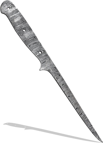 Custom Hand Forged Damascus Steel Blank Blade Fillet Knife Fisherman's Filet Fishing Knife Blade Damascus Blade Billet Handmade Knife Making Supply (FB-07)