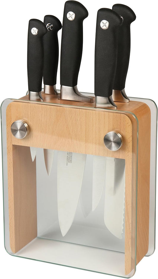 M20050 Genesis 6-Piece Wood / Glass Knife Block Set