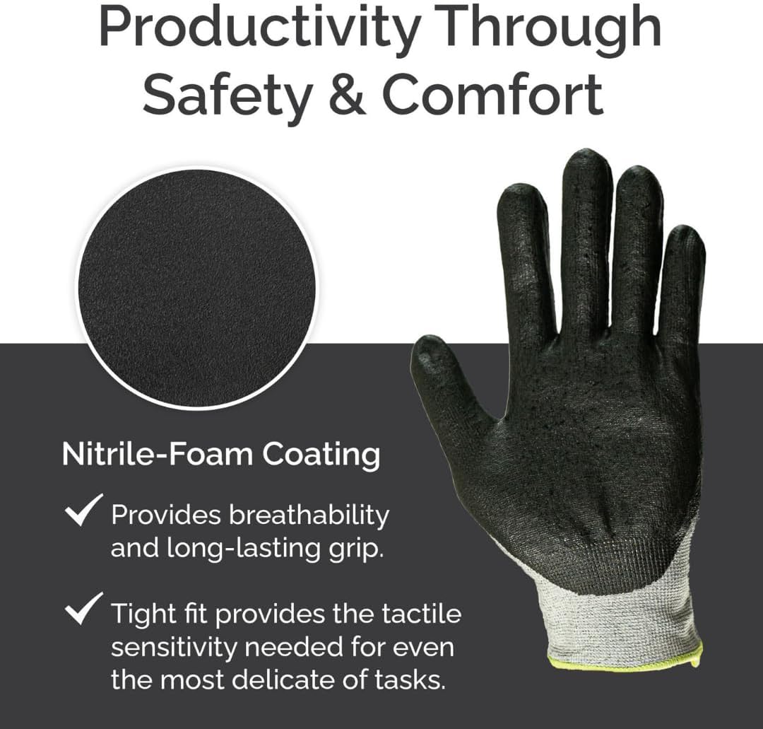 – A5 Cut Resistance Gloves, ANSI Cut Proof for Men & Women, NiTex P-200 Nylon Nitrile